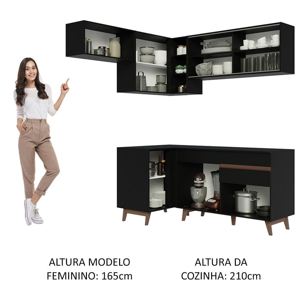 Armário de Cozinha Completa de Canto 332cm Preto Reims Madesa 03 - 6
