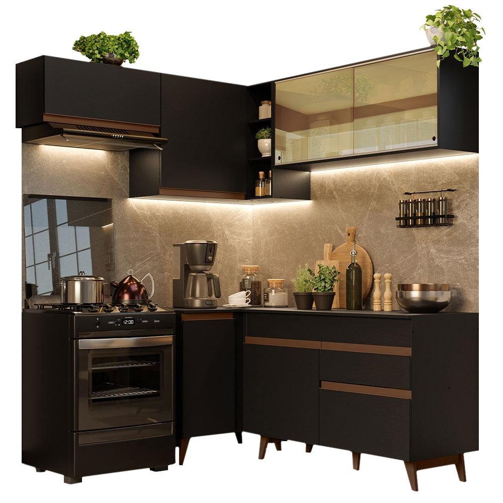 Armário de Cozinha Completa de Canto 332cm Preto Reims Madesa 03 - 3