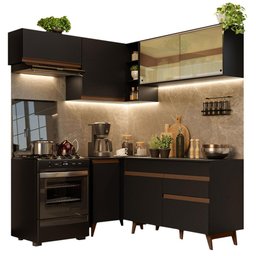 Armário de Cozinha Completa de Canto 332cm Preto Reims Madesa 03 - 3