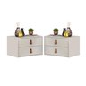Kit Mesa de Cabeceira Unic 45 Off White Pux Couro 2 Gavetas - 1