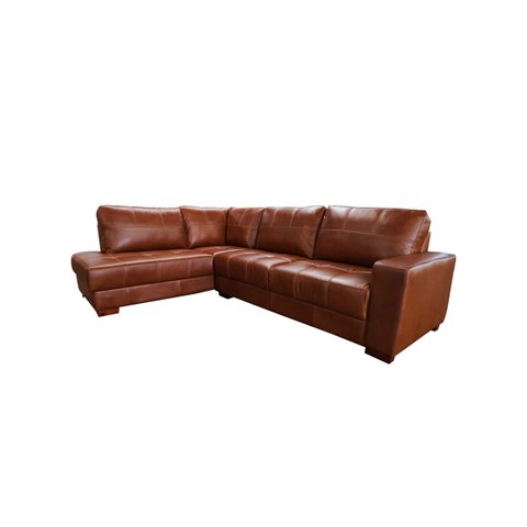 Sofá de Couro Canto Marrocos 3 Lugares com Chaise Esquerda Conhaque com Brilho - Mempra Design