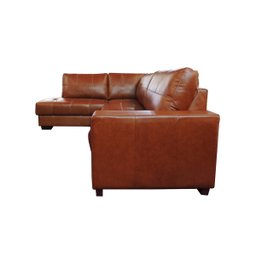 Sofá de Couro Canto Marrocos 3 Lugares com Chaise Esquerda Conhaque com Brilho - Mempra Design - 3