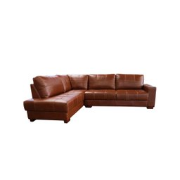 Sofá de Couro Canto Marrocos 3 Lugares com Chaise Esquerda Conhaque com Brilho - Mempra Design - 2