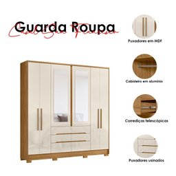 Guarda Roupa Casal Ambiente San Francisco 6 Portas Freijó Off White com Espelho - Moval - 4