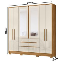 Guarda Roupa Casal Ambiente San Francisco 6 Portas Freijó Off White com Espelho - Moval - 2