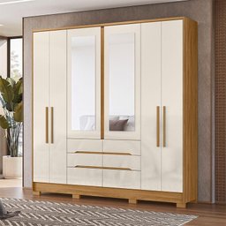 Guarda Roupa Casal Ambiente San Francisco 6 Portas Freijó Off White com Espelho - Moval - 1