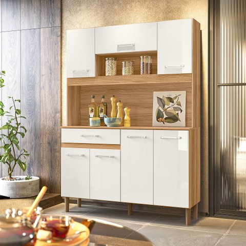 Cozinha Compacta Magazin 120cm Freijó Off White Nicioli