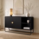 Ver imagem 4 de Aparador Buffet para Sala de Jantar 2 Portas Industrial 135cm Alek A03 Nero Preto - Lyam Decor