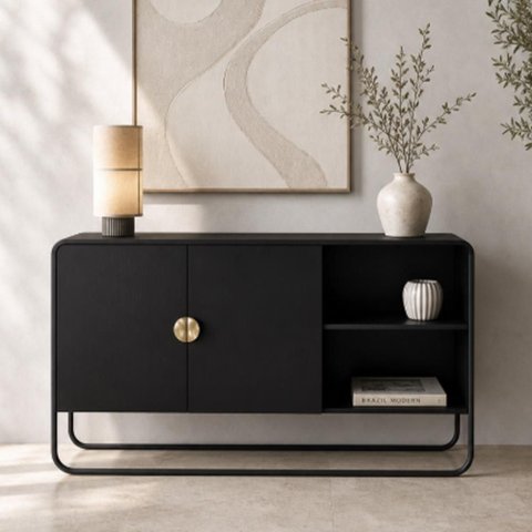Aparador Buffet para Sala de Jantar 2 Portas Industrial 135cm Alek A03 Nero Preto - Lyam Decor