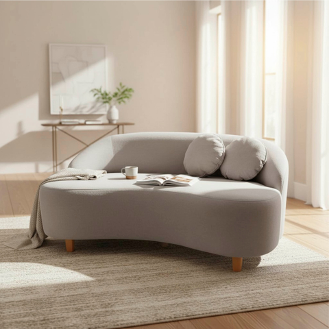 Namoradeira Sofá Feijão Cancún 150cm Orgânica Bouclé Cinza Claro