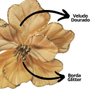Flor Magnólia Natalina Veludo Dourado Pick com Glitter Luxo 50cm - 3