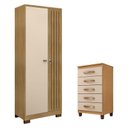 Ver imagem 1 de Cômoda Cannes 5 Gavetas com Armário Multiuso Versatile 2 Portas com Chave Carvalho Americano Off Whi