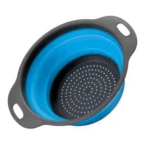 Kit 2 Escorredor Silicone Retrátil Utensílio Cozinha Macarrão Arroz Salada Frutas Legumes Cor: Azul