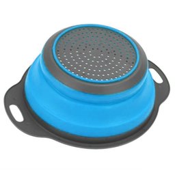 Kit 2 Escorredor Silicone Retrátil Utensílio Cozinha Macarrão Arroz Salada Frutas Legumes Cor: Azul - 2