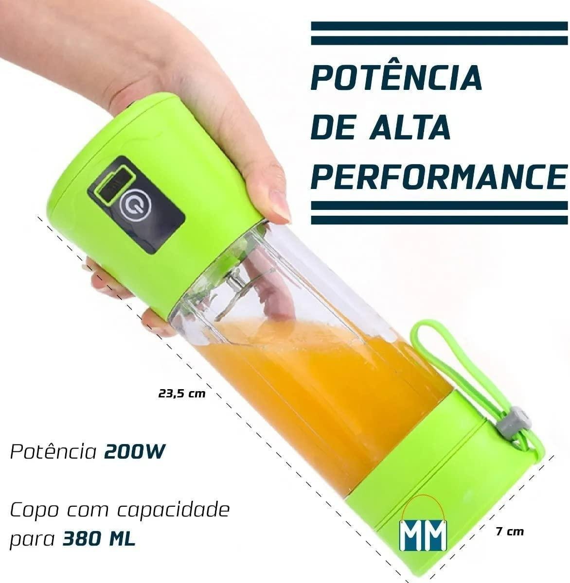 Mini Liquidificador Portátil Recarregável 6 Lâminas Verde - 2