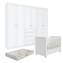 Ver imagem 1 de Berço Tutto New com Guarda Roupa Americano 6 Portas Branco Fosco e Colchão Gazin - Matic