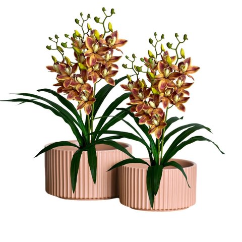 Kit 6 Galhos Orquídeas Artificiais Laranja Premium Silicone Flores Realistas Decorativas