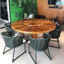 Ver imagem 1 de Conjunto de Mesa em Corda Náutica Jasmin - 6 Cadeiras Com Mesa de Tampo Giratório - Tecido Duna Cru