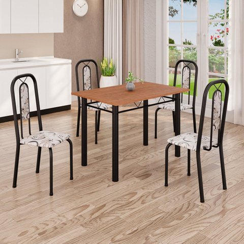 Conjunto Sala de Jantar com 4 Cadeiras Lívia Preto/Arabesco/Marrom