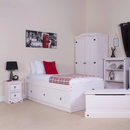 Cama de Solteiro com Gaveteiro de Madeira Branco Lavado - 2