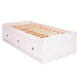 Cama de Solteiro com Gaveteiro de Madeira Branco Lavado - 1