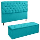 Ver imagem 1 de Cabeceira e Recamier Baú Lana para Cama Box Casal 1.40 - Suede - Sv Decor:azul Turquesa