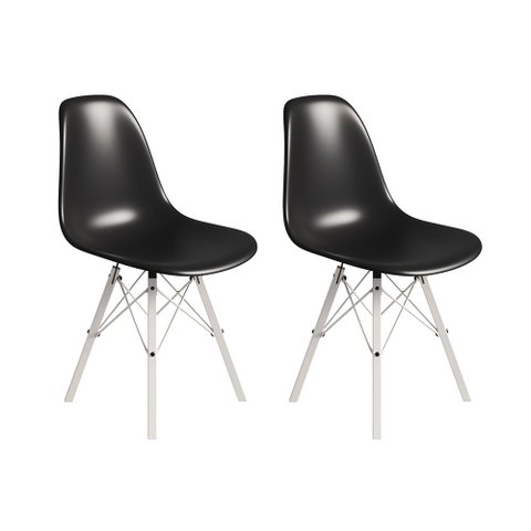Conjunto 2 Cadeiras Eames Tubo Ferro Branco Assento Preto