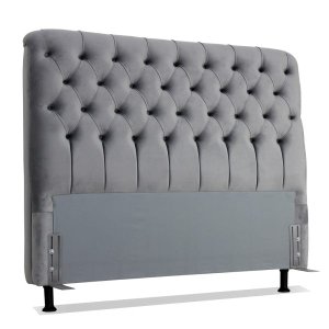 Cabeceira de Cama Box Casal 138cm Larhome Padua Tecido Suede Veludo Cinza Claro