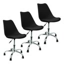 Ver imagem 1 de Kit 3 Cadeiras Leda Office Luisa Saarinen Estofada Base Giratória Cromada - Preto