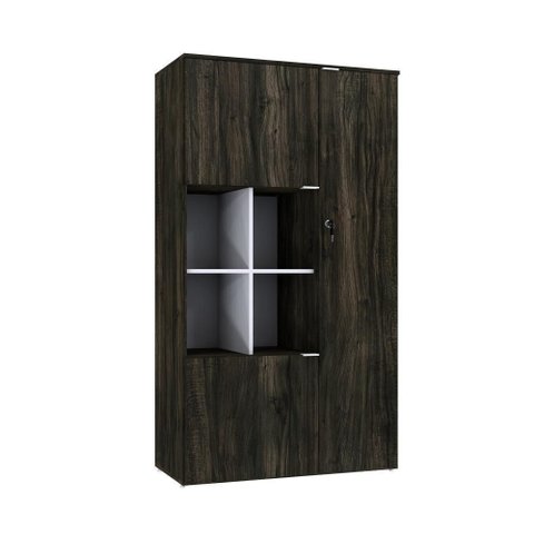 Armário Alto com Nicho e 03 Portas 161,5x90x42cm Wlan90 Carvalho Dark - Branco