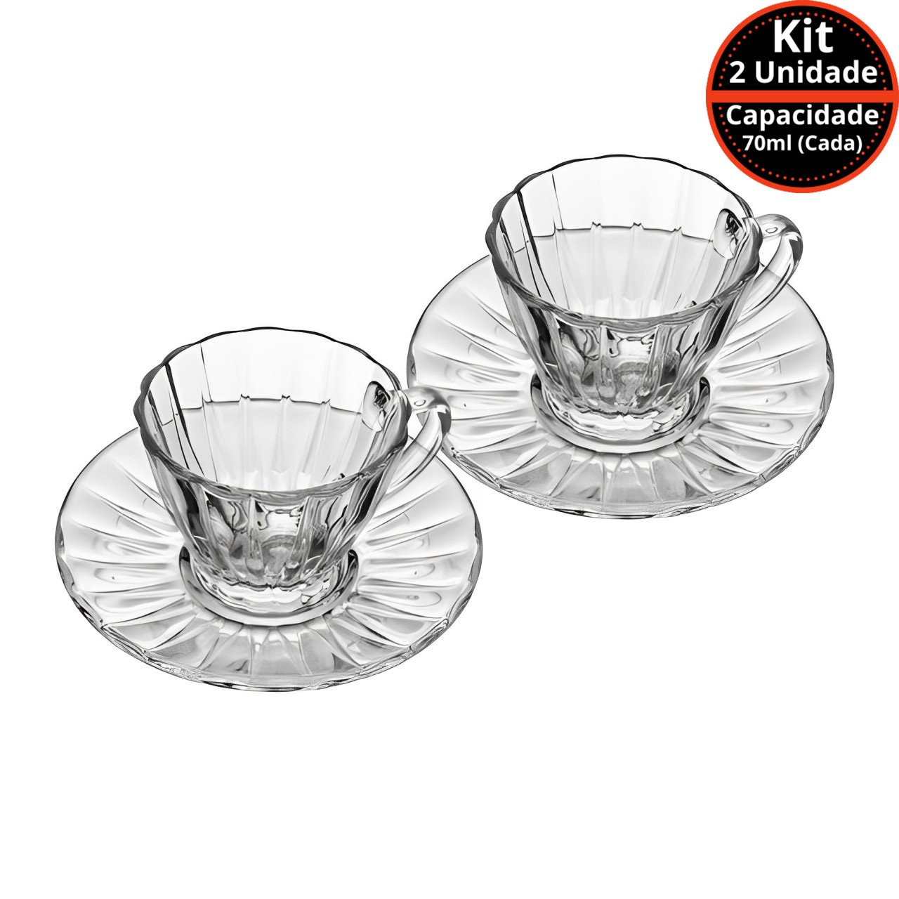 Conjunto 2 Xícaras para Café de Cristal com Pires Radial 70ml - 7