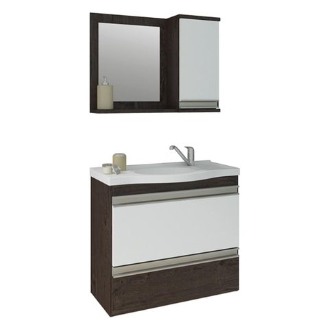 Gabinete de Banheiro com Cuba e Espelheira Grecia 65cm Cafe/branco - Mgm