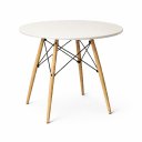 Ver imagem 2 de Mesa Sala e Jantar Eames Eiffel 70cm Tampo de Madeira Branco Redondo Base 4 Pés Eucalipto Cozinha