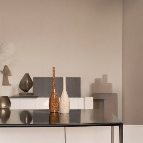 Dupla Garrafa Tulipa Decoração em Cerâmica Marrom e Bege Petra