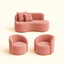 Ver imagem 1 de Conjunto Decorativo 02 Poltronas + Sofá Curvo Orgânico Nature Gaia Veludo Rosa - Montanaris Decor