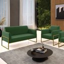 Ver imagem 2 de Sofá Namoradeira com Poltrona Base Industrial Alta Dourado Marisa Suede D03 - D’Rossi Verde