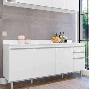 Balcão Ágatha 180cm Branco C/ Tampo - Vallisa Decor