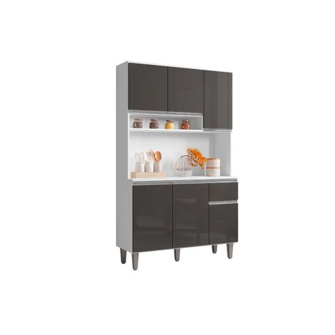 Kit Cozinha Compacta Márcia 105 Cm com 6 Portas e 1 Gaveta Branco-cinza