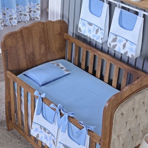 Kit de Berço Lençol + Fronha Percal de Algodão Menino Menina 2 Peças:nuvem Azul Claro