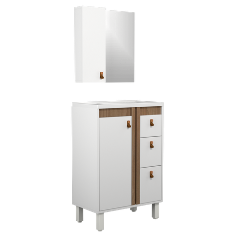 Conjunto Gabinete e Espelho para Banheiro com Pé 60 Cm Ariel
