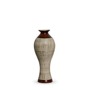 Vaso Califórnia P Decoração Em Cerâmica Marrom E Palha Ganash
