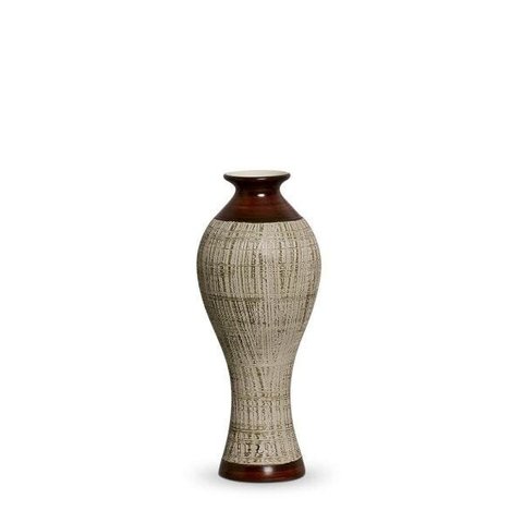 Vaso Califórnia P Decoração Em Cerâmica Marrom E Palha Ganash
