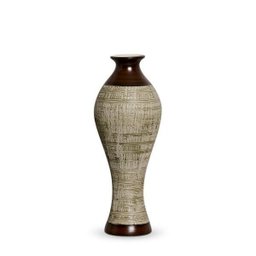 Vaso Califórnia M Decoração Em Cerâmica Marrom E Palha Ganash - 1