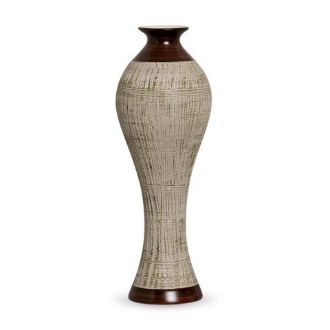 Vaso Califórnia G Decoração Em Cerâmica Marrom E Palha Ganash