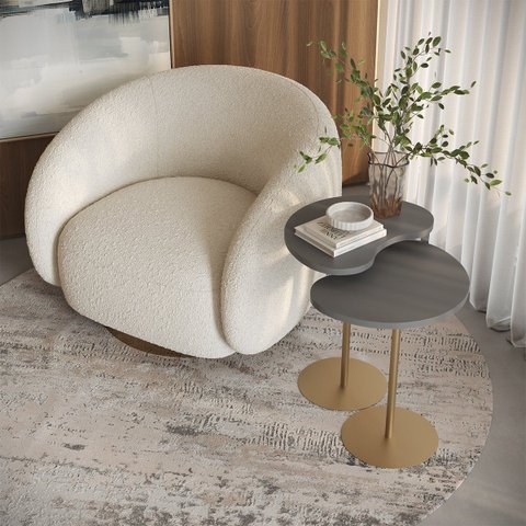 Kit 2 Mesas Laterais Sofá Sala Apoio Metal Dourado Moderna Gaia MDF Ópera