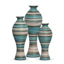 Ver imagem 1 de Trio Vaso Califórnia Decoração Em Cerâmica Azul e Palha Marrakesh