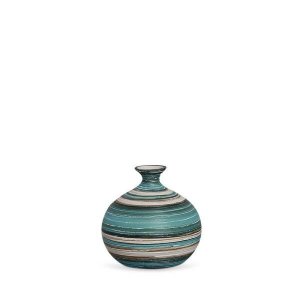 Vaso Maia M Decoração Em Cerâmica Azul e Palha Marrakesh
