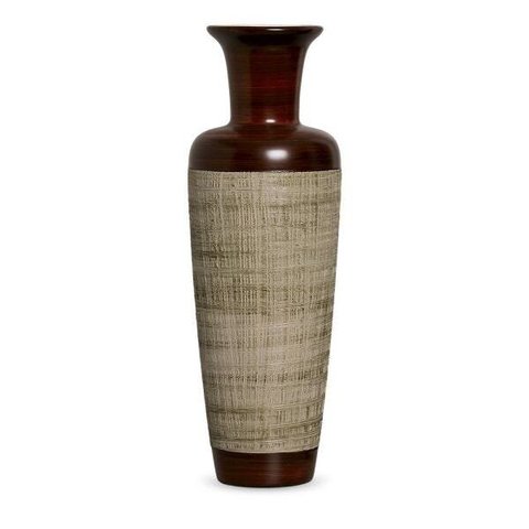 Vaso Madri Decoração em Cerâmica Marrom e Palha Ganash