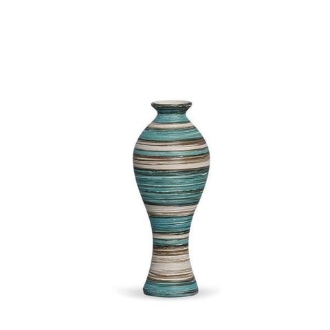 Vaso De Mesa Califórnia P Decoração Em Cerâmica Azul e Palha Marrakesh