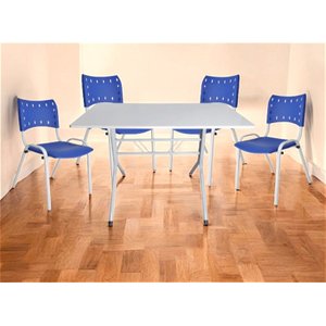 Jogo Mesa 120x70 para Restaurante Comércio com 4 Cadeiras Iso Azul Base Branca Ecomhome
